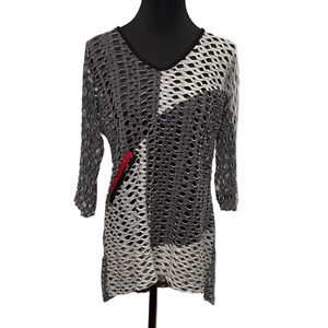 Camille & Co Black White Graphic Tunic Asymmetrical Artistic Top Size S